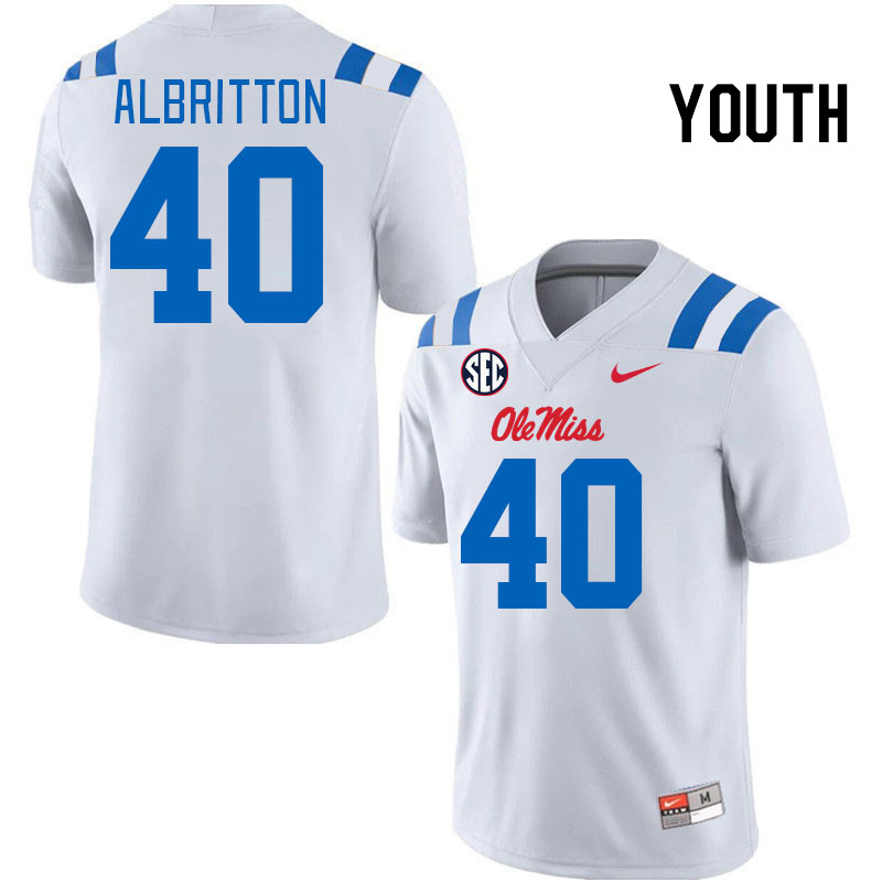 Youth #40 Jason Albritton Ole Miss Rebels 2024 New Uniforms College Football Jerseys Stitched-White